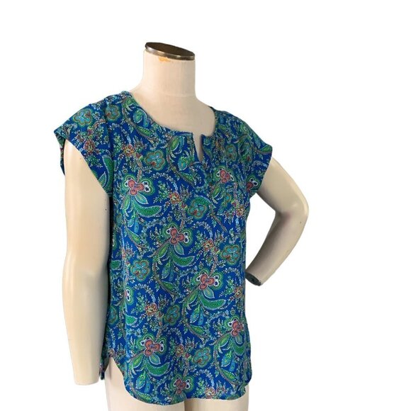 Anne Carson Paisley Floral Short Sleeve Blouse/Top M Blue 108F - Picture 3 of 8